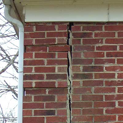 Brick column caused by foundation movement 